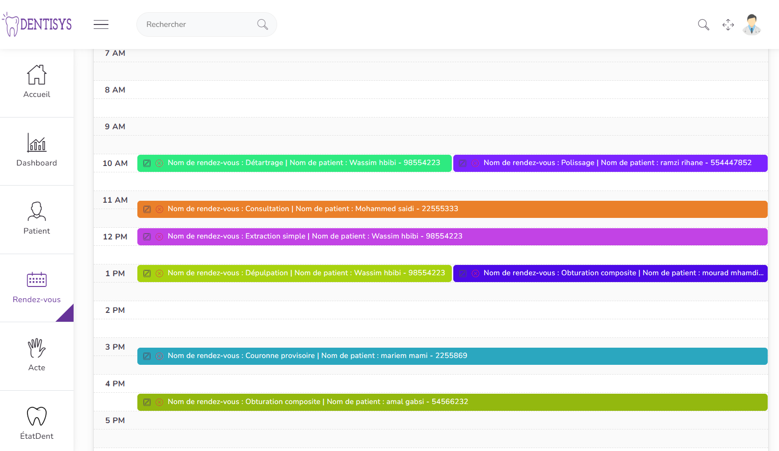 Vue journalière du calendrier